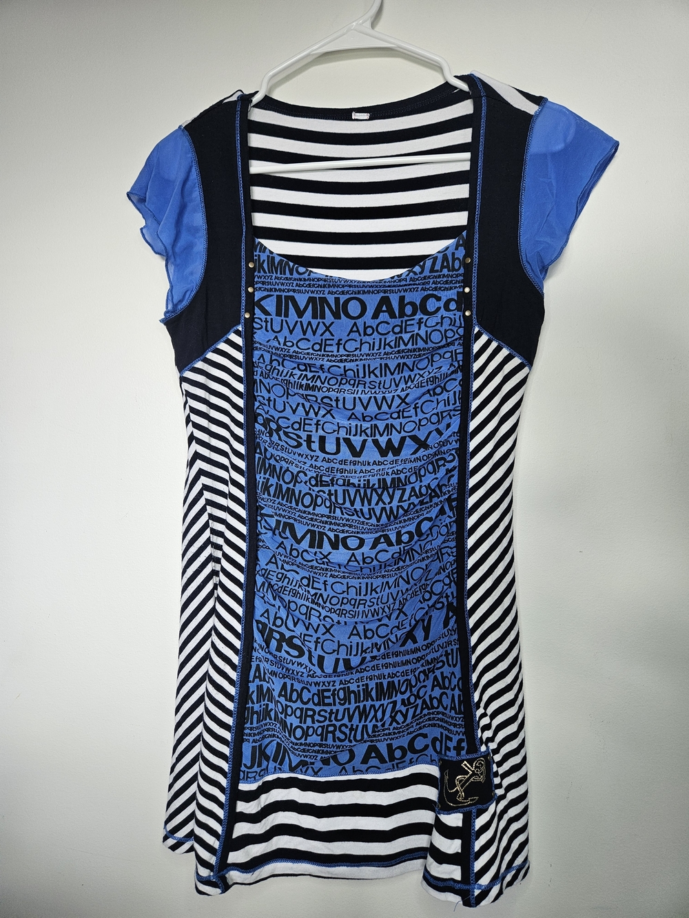 Y2K Blue Alphabet Graphic Mixed Media Mini Dress S